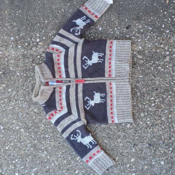 Carter's Moose Zipper Front Sweater Christmas Winter 18 mos New - Picture 2 of 8